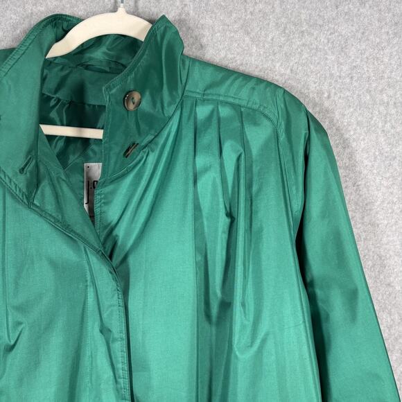 80s Vintage J Gallery Trench Coat 7 8 Emerald Shiny Oversized Pleated Swing Loud - Picture 4 of 12